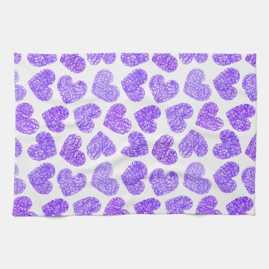 Schattigee Paarse Doodled Heart Valentijnsdag Patt Theedoek (Horizontaal)