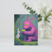 Schattigee Paarse Draak en Paashaas Waterverf Briefkaart (Staand voorkant)