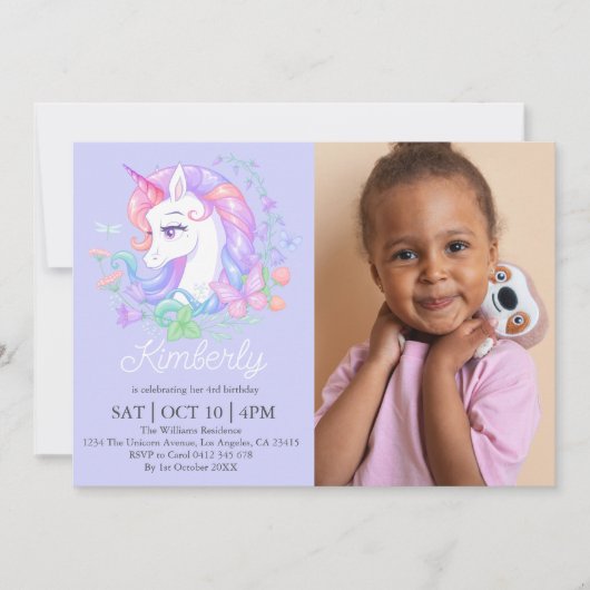 Schattigee Paarse Eenhoorn Alle leeftijden Foto Ki Kaart (Voorkant)