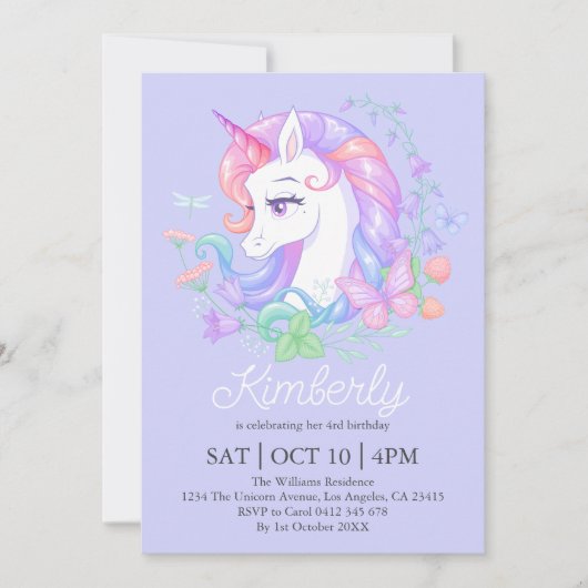 Schattigee Paarse Eenhoorn Alle leeftijden Kindere Kaart (Voorkant)