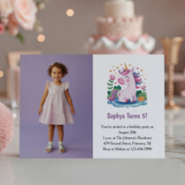 Schattigee Paarse Eenhoorn Foto Kids Verjaardagsfe Kaart