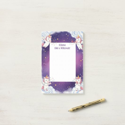 Schattigee Paarse Eenhoorn Gepersonaliseerde Mitsw Post-it® Notes (Op bureau)
