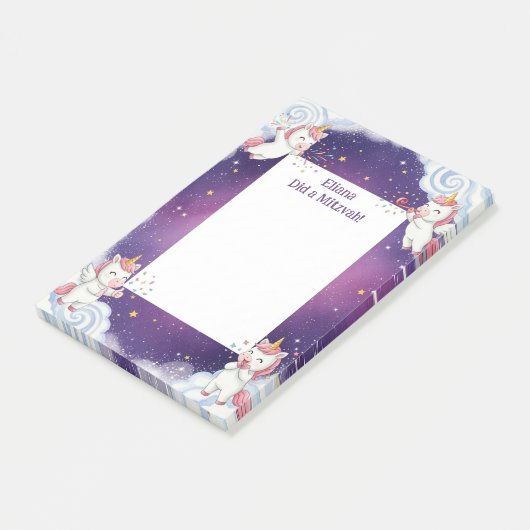 Schattigee Paarse Eenhoorn Gepersonaliseerde Mitsw Post-it® Notes (Schuin)