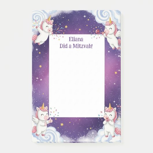 Schattigee Paarse Eenhoorn Gepersonaliseerde Mitsw Post-it® Notes (Voorkant)
