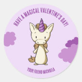 Schattigee Paarse Eenhoorn Magische Valentijnsdag Ronde Sticker (Voorkant)