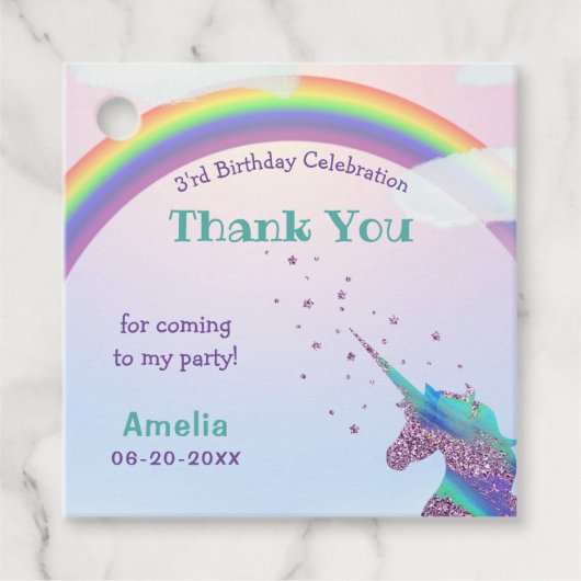 Schattigee Paarse eenhoorn regenboog sterrenhemel  Bedankjes Labels (Voorkant)