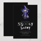 Schattigee Paarse en Blauwe Haired Witch Halloween Kaart (Voorkant / Achterkant)