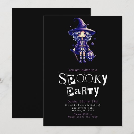 Schattigee Paarse en Blauwe Haired Witch Halloween Kaart (Voorkant / Achterkant)