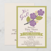 Schattigee, Paarse en groene Baby shower uitnodigi Kaart (Voorkant / Achterkant)