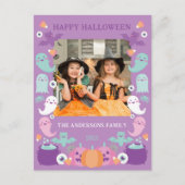Schattigee paarse en pastelkleuren Halloween fotok Briefkaart (Voorkant)