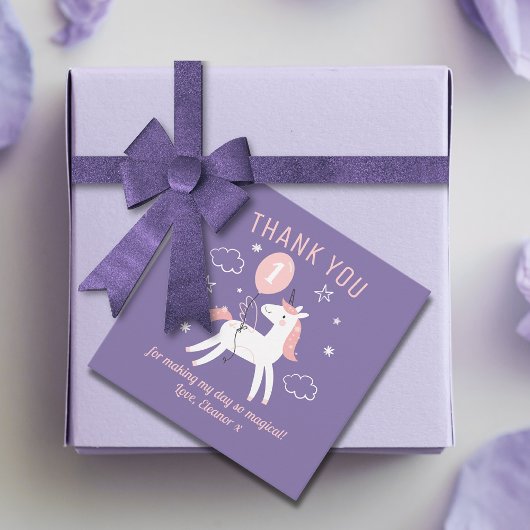 Schattigee Paarse en Roze Eenhoorn Verjaardag Beda Bedankjes Labels