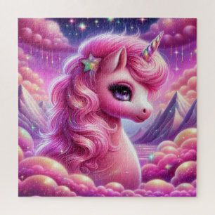 Schattigee paarse en roze glitter felle eenhoorn legpuzzel