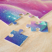 Schattigee paarse en roze glitter felle eenhoorn legpuzzel (Zijkant)