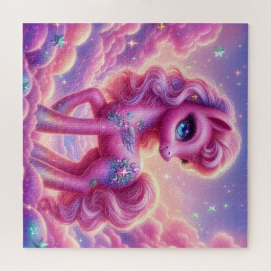 Schattigee paarse en roze glitter felle eenhoorn legpuzzel (Horizontaal)