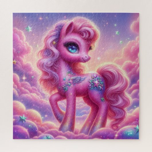 Schattigee paarse en roze glitter felle eenhoorn legpuzzel (Verticaal)
