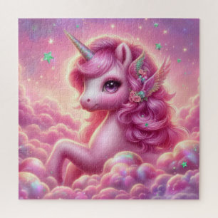 Schattigee paarse en roze glitter felle eenhoorn legpuzzel