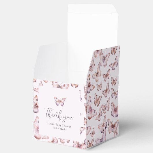 Schattigee Paarse en roze vlinder Baby shower Bedankdoosjes (Geopend)