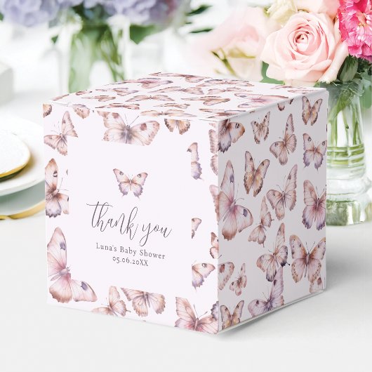 Schattigee Paarse en roze vlinder Baby shower Bedankdoosjes