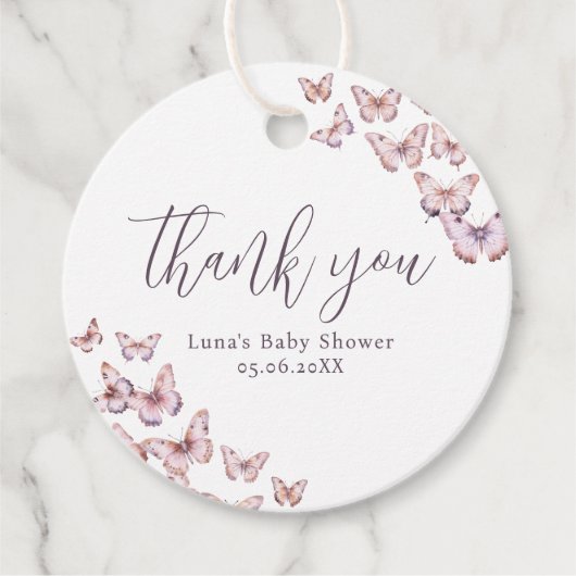 Schattigee Paarse en roze vlinder Baby shower Bedankjes Labels (Voorkant)