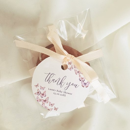 Schattigee Paarse en roze vlinder Baby shower Bedankjes Labels