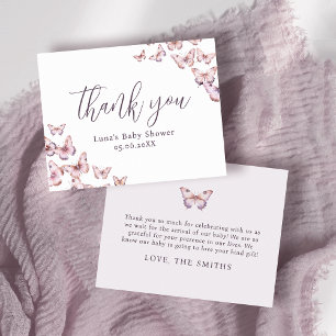 Schattigee Paarse en Roze Vlinder Baby shower Flat Bedankkaart
