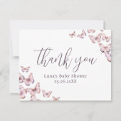 Schattigee Paarse en Roze Vlinder Baby shower Flat Bedankkaart (Voorkant)