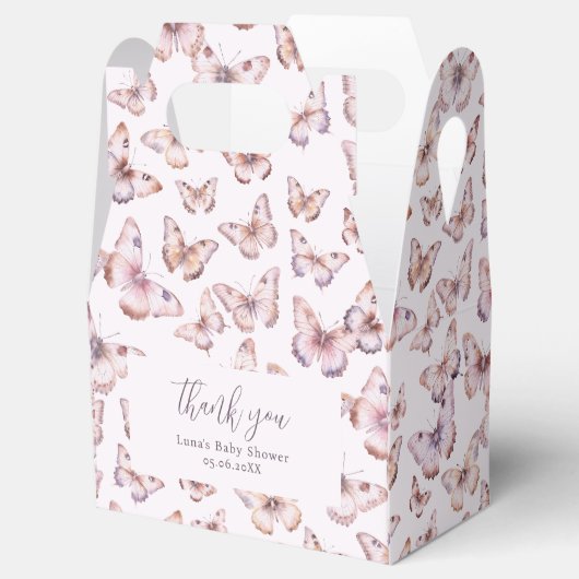 Schattigee Paarse en Roze Vlinder Baby shower Gabl Bedankdoosjes (Geopend)