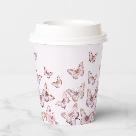 Schattigee Paarse en roze vlinder Baby shower Papieren Bekers (Achterkant)