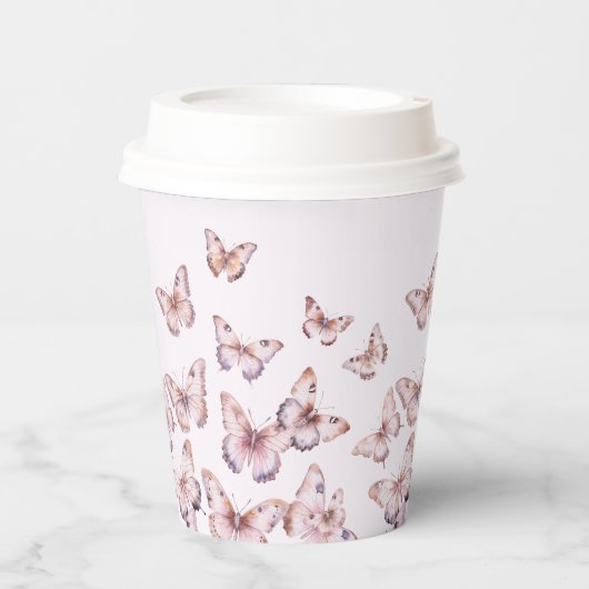 Schattigee Paarse en roze vlinder Baby shower Papieren Bekers (Voorkant)