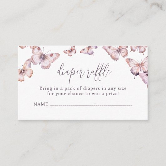 Schattigee Paarse en Roze Vlinder Luier Raffle Informatiekaartje (Voorkant)