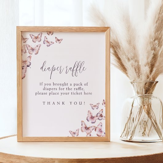 Schattigee Paarse en Roze Vlinder Luier Raffle Poster