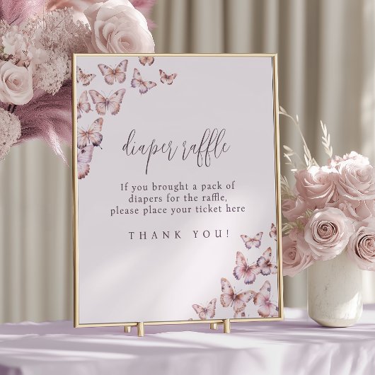 Schattigee Paarse en Roze Vlinder Luier Raffle Poster