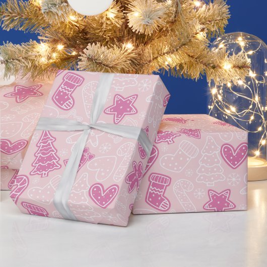 Schattigee Paarse en witte Cookie Roze Kerstmis Cadeaupapier (Feestdagen)