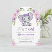 Schattigee Paarse Floral Elephant Arch Baby shower Kaart (Staand voorkant)