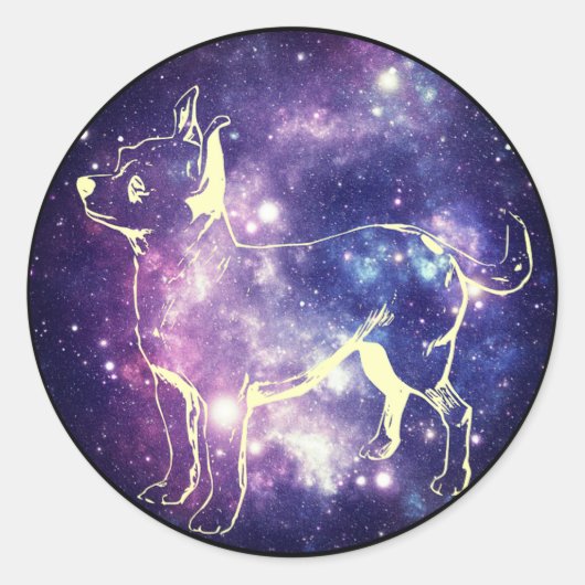 Schattigee Paarse Galaxy Chihuahua Space Star Dog Ronde Sticker (Voorkant)