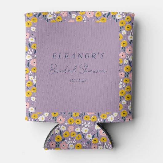Schattigee Paarse Gele Bloemen Vrijgezellenfeest C Blikjeskoeler (Voorkant)