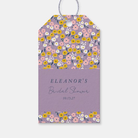 Schattigee Paarse Gele Bloemen Vrijgezellenfeest C Cadeaulabel (Voorkant)