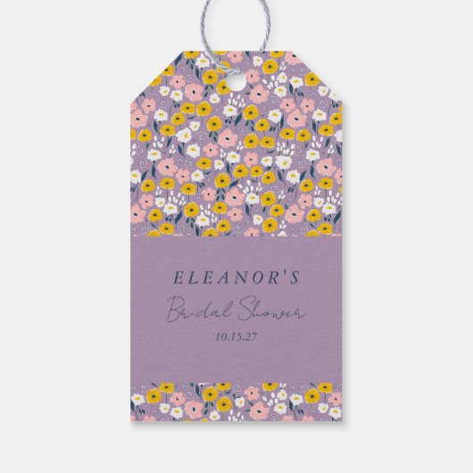 Schattigee Paarse Gele Bloemen Vrijgezellenfeest C Cadeaulabel (Achterkant)