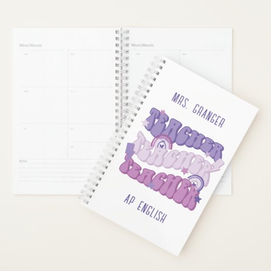Schattigee Paarse gepersonaliseerde retro docent Planner (Display)