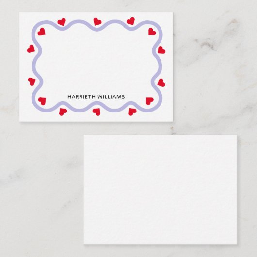 Schattigee Paarse golf grens en rood hart Notitiekaartje (Voorkant / Achterkant)