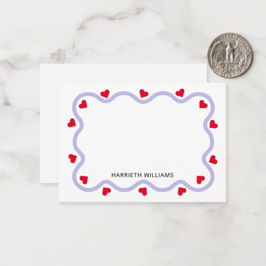 Schattigee Paarse golf grens en rood hart Notitiekaartje (Voorkant / Achterkant in situ)