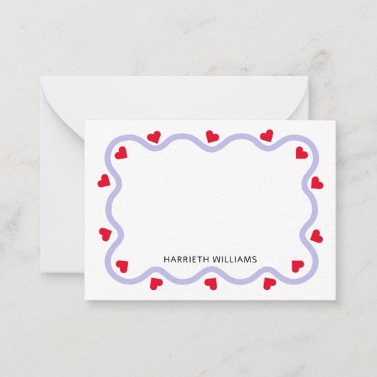 Schattigee Paarse golf grens en rood hart Notitiekaartje (Voorkant)