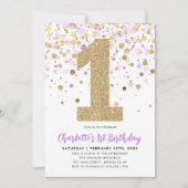 Schattigee Paarse Gouden Glitter Confetti 1e Verja Kaart (Voorkant)