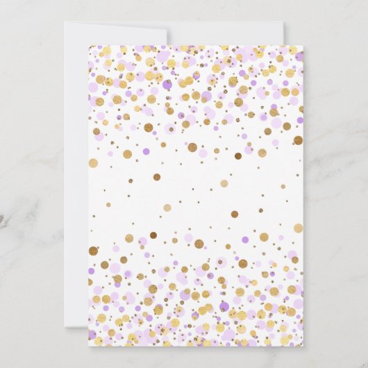 Schattigee Paarse Gouden Glitter Confetti 1e Verja Kaart (Achterkant)