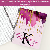 Schattigee Paarse Gouden Glitter Girly Monogram Na Notitieboek