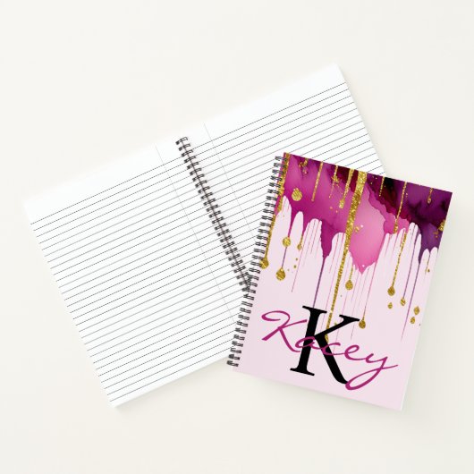 Schattigee Paarse Gouden Glitter Girly Monogram Na Notitieboek (Binnen)