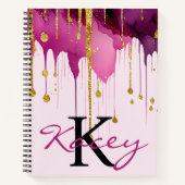Schattigee Paarse Gouden Glitter Girly Monogram Na Notitieboek (Voorkant)