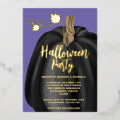 Schattigee Paarse Gouden Pompoen Halloween Party F Folie Uitnodiging (Voorkant)