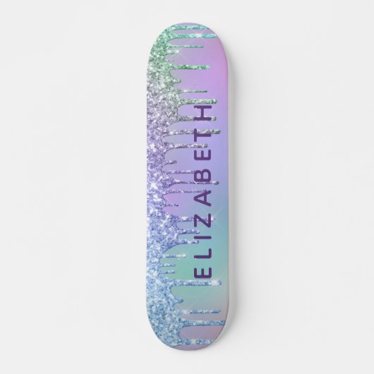 Schattigee Paarse Groene Blauwe Glitter Gepersonal Persoonlijk Skateboard (Voorkant)
