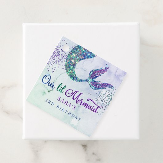 Schattigee Paarse groene moderne glitter zeemeermi Bedankjes Labels (In situ)